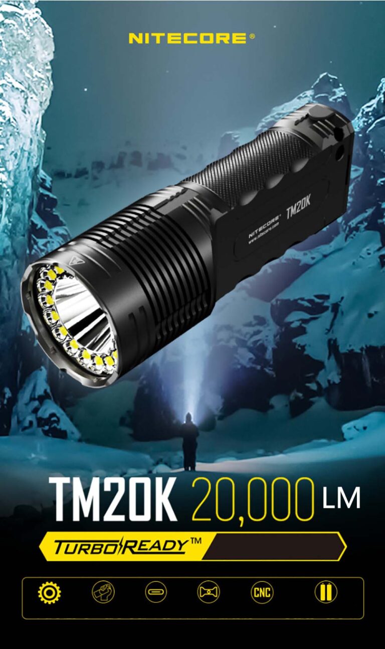 Read more about the article NITECORE  TM20K 19*XPL HD 20000LM Strong LED Flashlight 290M Long Shoot LED Torch  21700 Large Capacity Battery Waterproof Tactical Flashlight